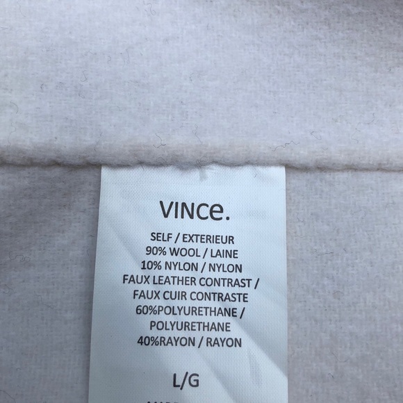 Vince Cream Wool blend Coat faux Leather black piping sz Large - Picture 6 of 14